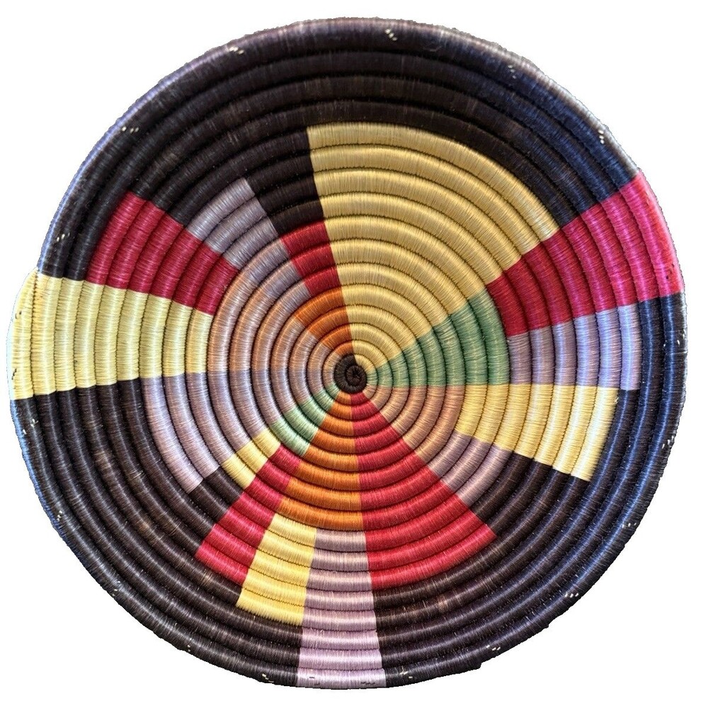 African Peace Basket Handcrafted Rwanda Vibrant Natural Woven 11.5โ Hangable